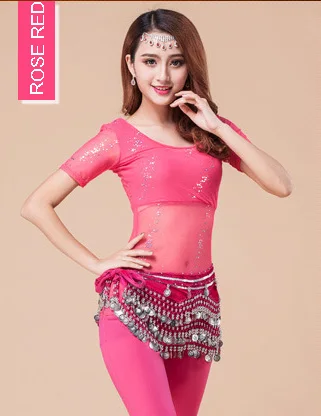 3PCS PINK1 Сексуальный костюм для танца живота, индийские болливудские штаны для танца живота, ткань, прозрачный топ+ штаны+ пояс для бедер M/L/XL, черный/красный/синий - Цвет: 3PCS PINK1