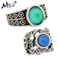 2pcs antique silver plated color changing mood rings changing color temperature emotion feeling rings set for womenmen 007 040