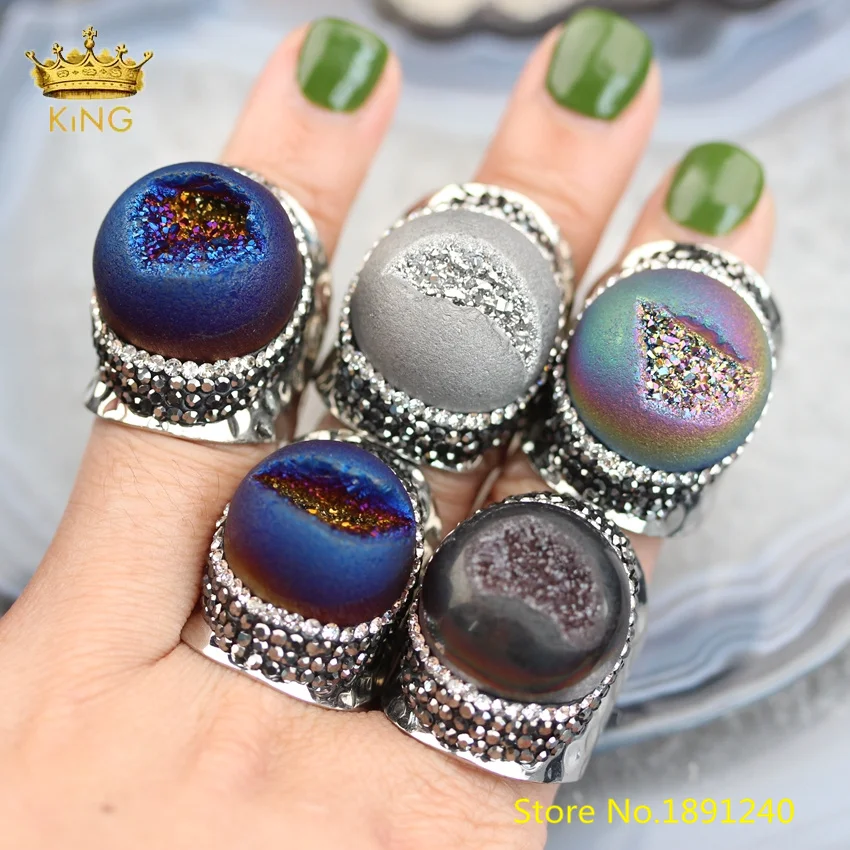 5 шт. 20 мм большие круглые кольца Drusy Geode Bands случайный цвет Друза титана Агаты