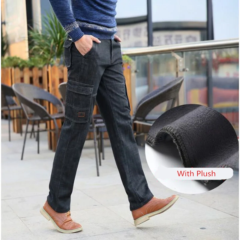 

Winter Thermal Warm Flannel Lined Stretch Jeans Mens Comfortable Fleece Trousers Men Bottoms