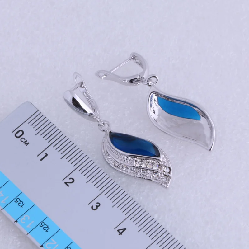 Love Monologue Charm Leaf Shaped Blue Cubic Zirconia 925 Stamp Silver Color Drop Earrings for Wedding Free Gift Bag J0498 | Украшения и