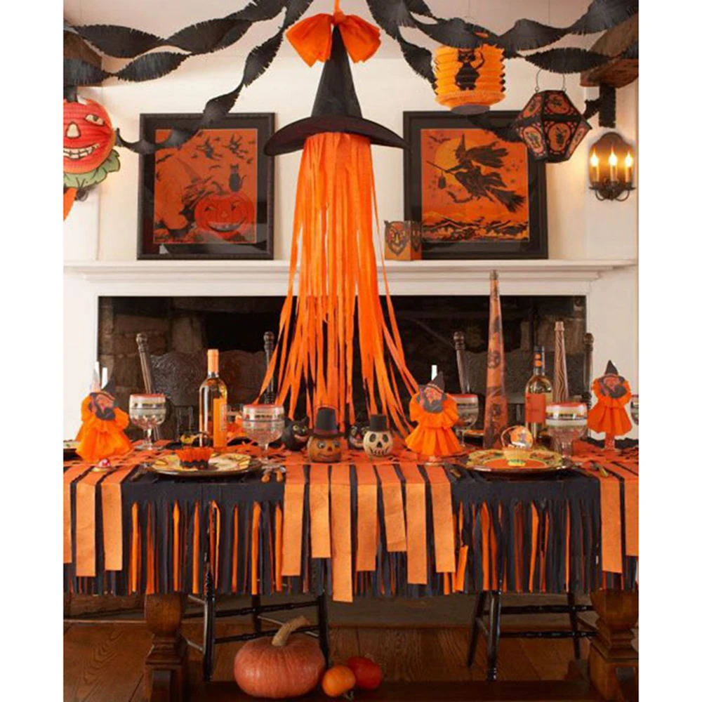 10 рулонов вечерние черные оранжевые с бахромой креповая бумага стример фон