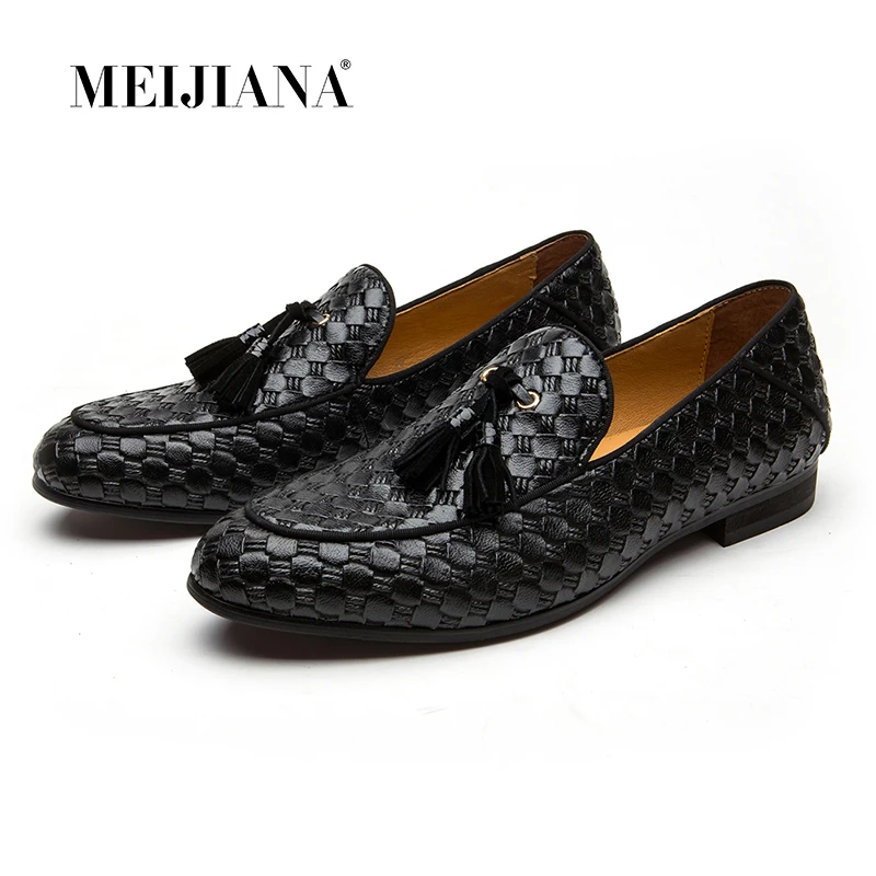 Мужские кожаные туфли оксфорды MEIJIANA черные дышащие лоферы на плоской подошве