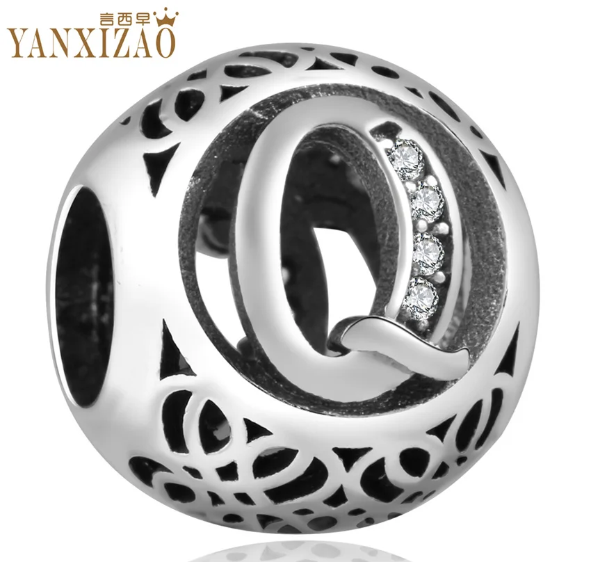 YANXIZAO письмо для изготовления украшений вручную diy бусины pulseira Fit pandora талисманы Серебро 925 браслет - Цвет: letterQ