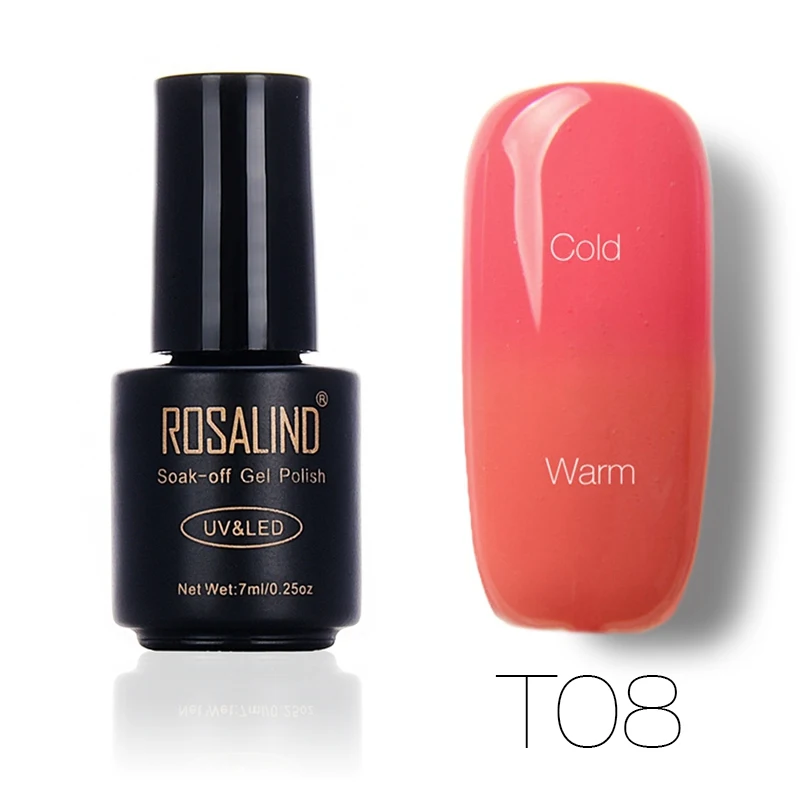 T08 ROSALIND, 7 мл, меняющий температуру, лак для ногтей, отклеивается, лак для ногтей, гель, УФ-лампа для сушки, Термальный цвет, акриловая краска, верхнее Базовое покрытие - Цвет: T08