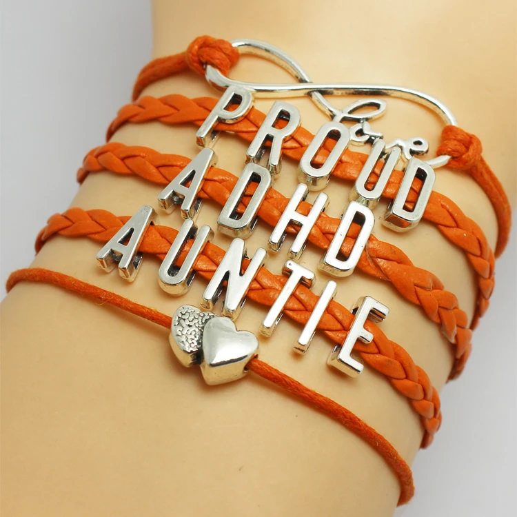 Оранжевая оплетка горд СДВГ мама тетушка сестер понимание браслет многослойное