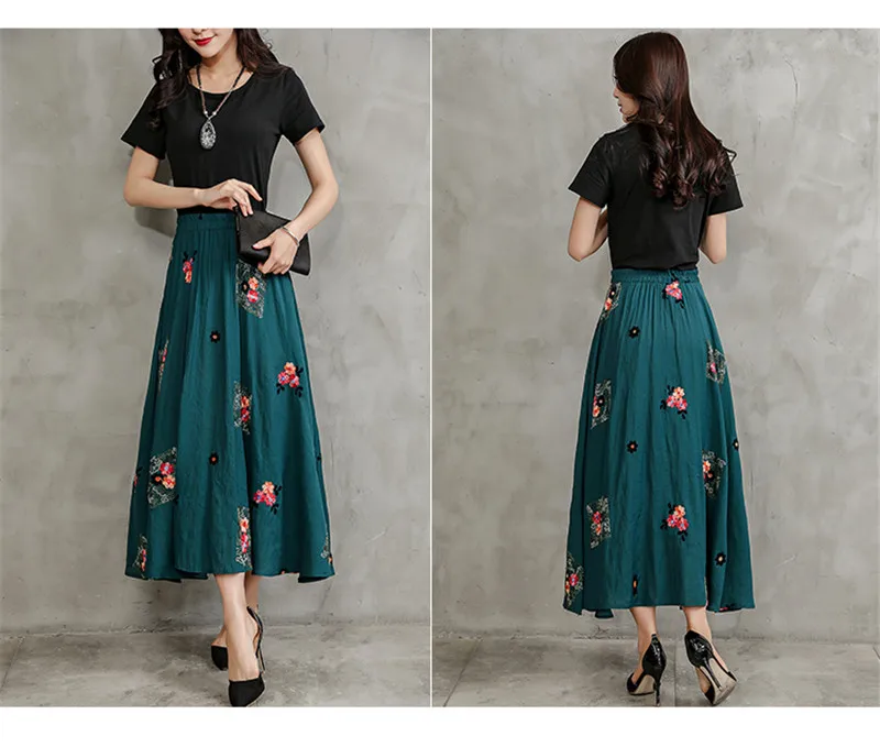 Faldas Mujer новые Инди фолк Harajuku больших размеров 2XL модные юбки женские хлопок лен узор винтажная элегантная Этническая юбка