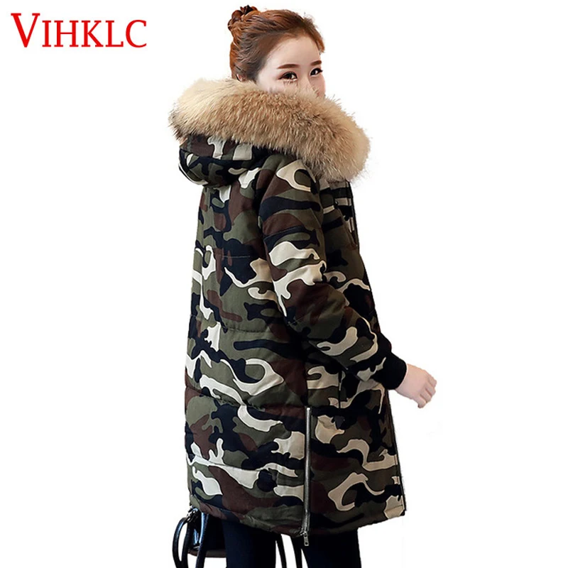 2017 Новинка зимы камуфляж хлопковое пальто с капюшоном Для женщин сплошной цвет