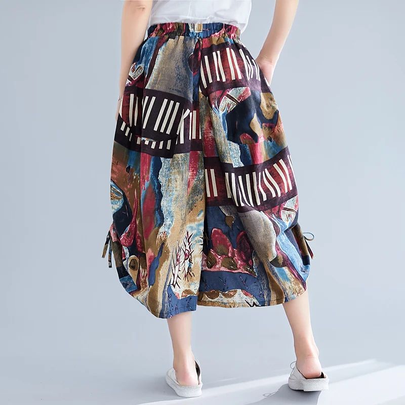 

Wide Leg Pants Women Summer Beach Elastic Waist Trousers Streetwear Casual Loose Baggy Harem Pants Plus Size