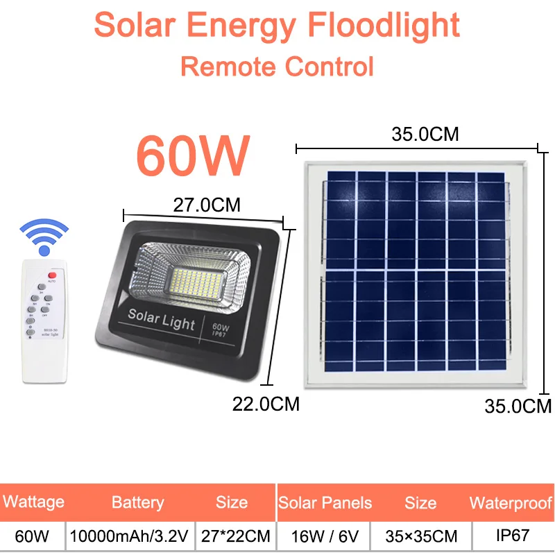 Потока СИД светильник дистанционного Сенсор отражатель Солнечный прожектор светильник, 20 Вт, 30 Вт, 50 Вт, 60 Вт RGB IP65 светодиодный солнечный светильник Водонепроницаемый светодиодный светильник на открытом воздухе - Emitting Color: Solar Floodlight 60W