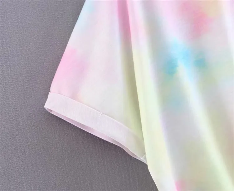 2019 European and American street fashion summer new women's round neck short-sleeved loose thin front tie knot dyed T-shirt | Женская