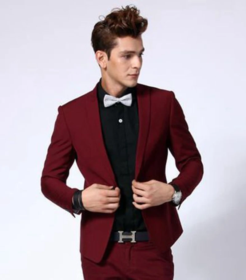 

Formal Burgundy Best Man Groomsmen Suit Wedding Groom Tuxedos Business Prom Suit C72