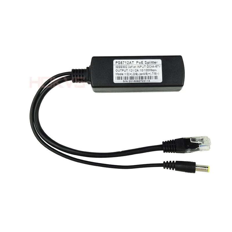 Hokvs PoE Splitter IEEE 802.3at/AF Стандартный DC 12 В 2A 25 Вт Мощность Over Ethernet для видеонаблюдения