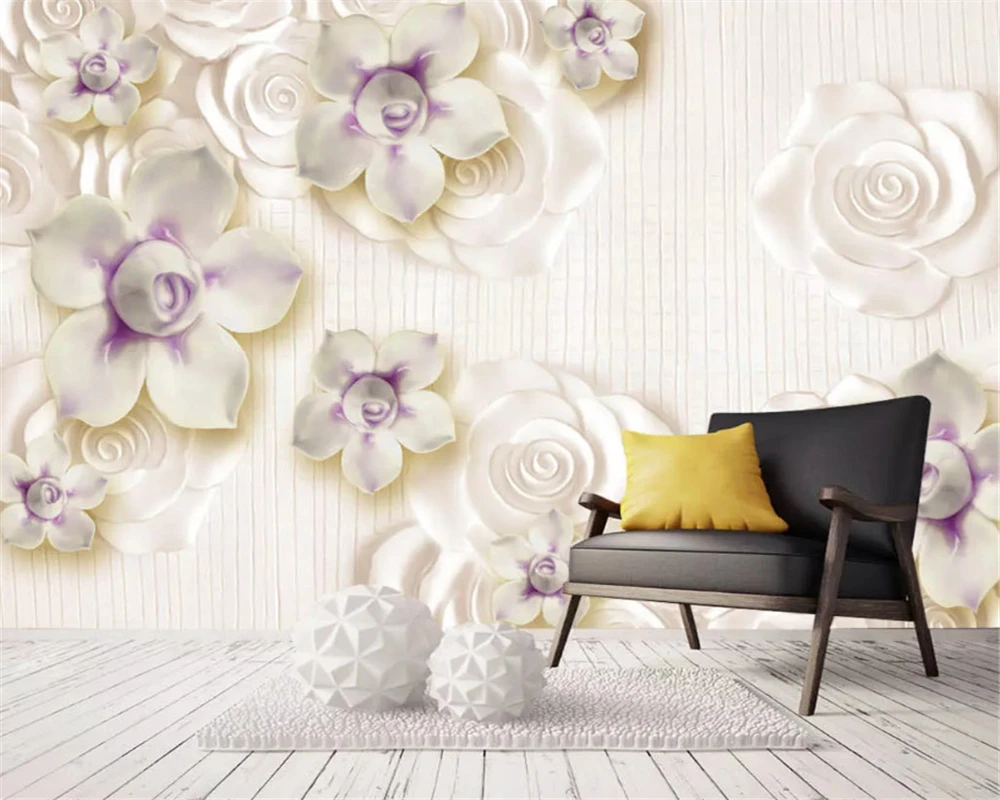 

beibehang Modern environmental three-dimensional wallpaper jade carving white orchid flower Chinese style wall papers home decor