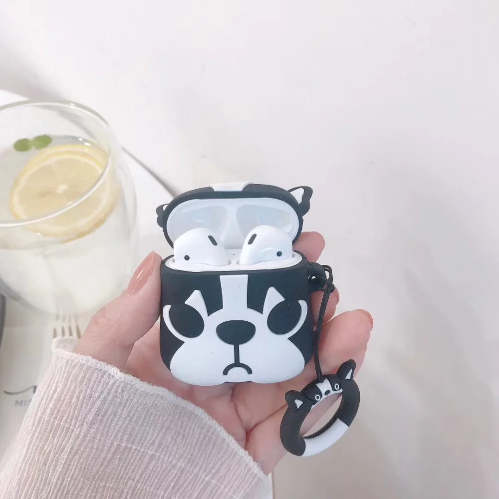 Милый Бульдог наушники чехол для AirPods чехол гарнитура мягкая силиконовые наушники-капельки с кольцом ремешок мультфильм дизайн гарнитура коробка