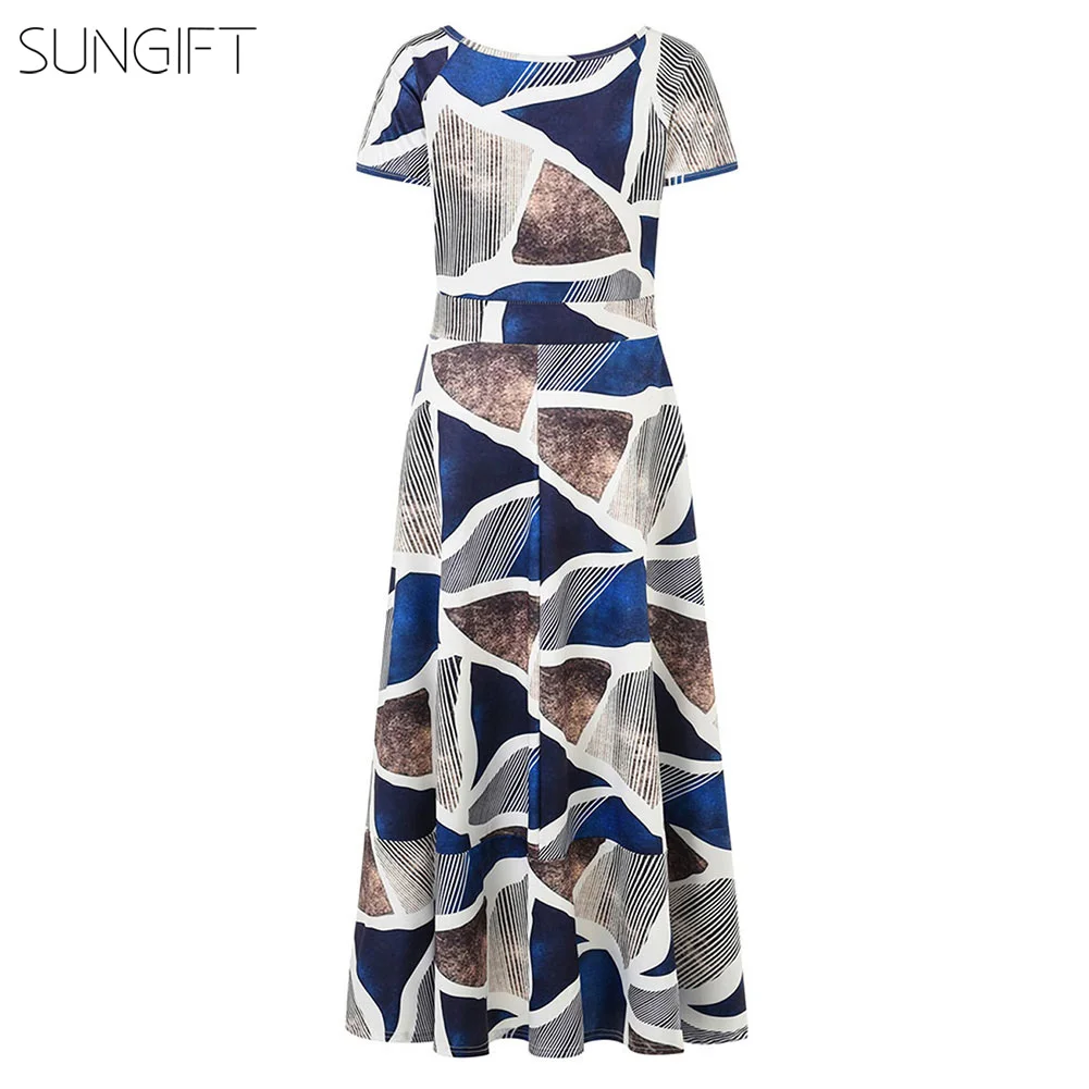 Женское платье с асимметричным подолом SUNGIFT элегантное макси круглым вырезом и