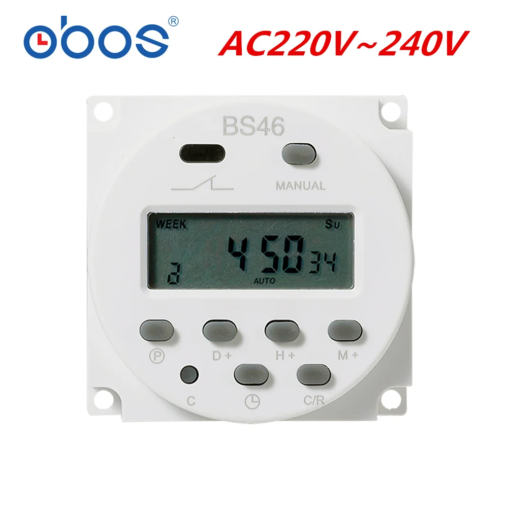 ЖК-дисплей блок питания цифровой 12 V/24 V/110 V/220 V AC/DC 7-дневный программируемый таймер Выключатель с часовым механизмом и CN101 ток 16A - Цвет: AC220-240V