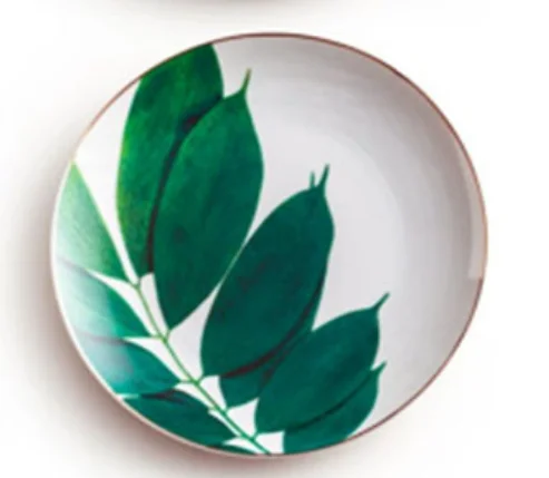 Multi-leaf Plate Home Decoration Phnom Penh Green Leaves Nordic Tropical Western Style Dessert Plates Cutlery Ceramic Fruit Circular Fashion Cake - Цвет: Multi-leaf Plate