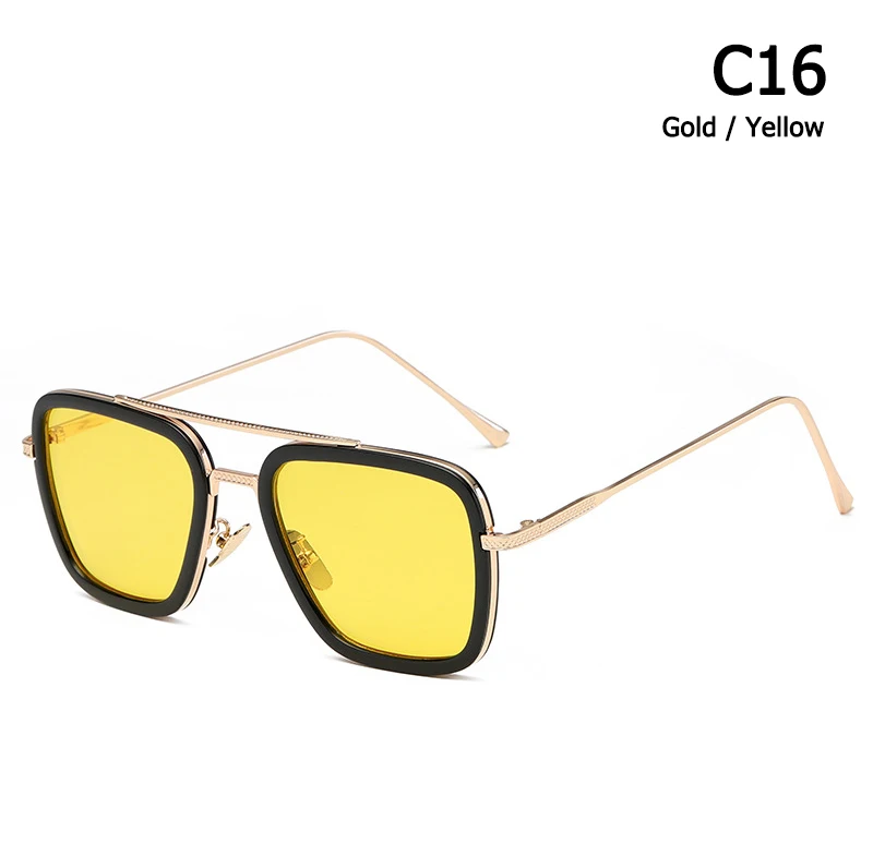C16 Gold Yellow JackJad, модные Мстители, Тони Старк, полёт 006, стильные солнцезащитные очки, мужские, квадратные, авиационный бренд, дизайнерские солнцезащитные очки, Oculos De Sol - Цвет линз: C16 Gold Yellow