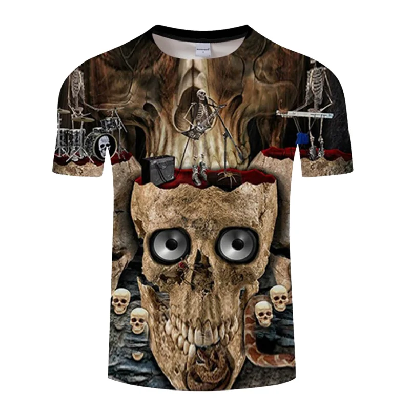 Мужская футболка с коротким рукавом Camiseta в стиле хип-хоп 3d принтом черепами 2019 |