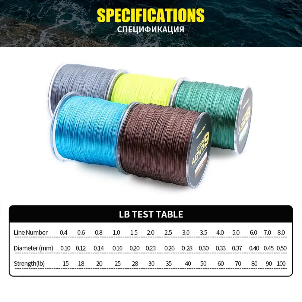 ANGRYFISH рыболовная леска Diominate X9 PE 9 прядей плетеная 500 м/547yds супер сильная 15LB 100LB