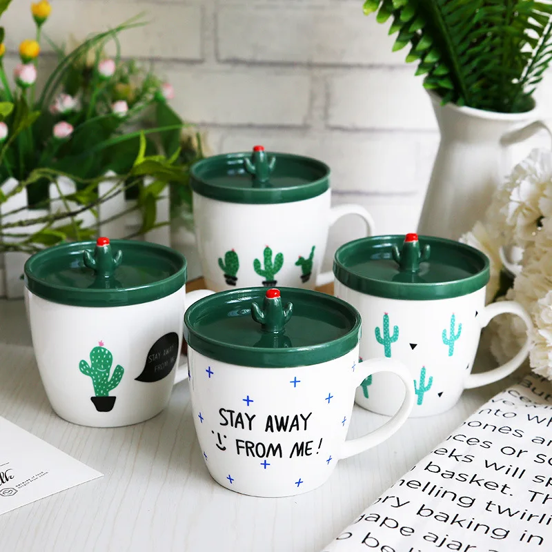 

Personality Cartoon Cactus Ceramic Mug Elegant Embossed Coffee Mug Ceramic Milk Mug Office Meeting Tea Mug 320ml