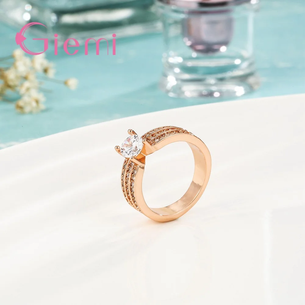 Precious Super Shining Cubic Zirconia Finger Rings Solid Rose Gold Color Crystal Jewelry Present For Girls Bridal Wedding | Украшения и