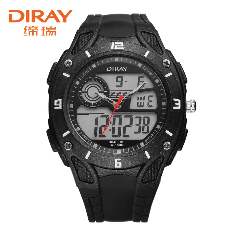 DIRAY Luxury Dual Display Men Watch Fashion Waterproof Sport Watches Silicone Military Digital Hour Gift relogio masculino | Наручные