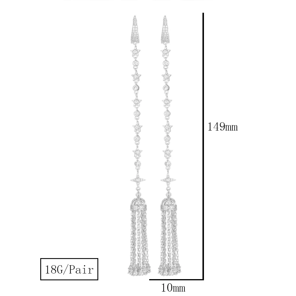 

Siscathy 149*10mm Long Women Drop Statement Earrings Party Jewelry Wear Luxury Cubic Zirconia Dangle Fringe Tassel Earrings