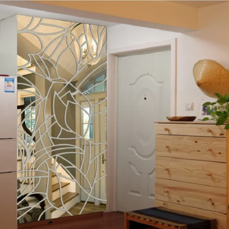 

Removable tree-dimensional Flower acrylic DIY mirror wall sticker 3D Living room hotel KTV bar cinema decoration Wall Sticker
