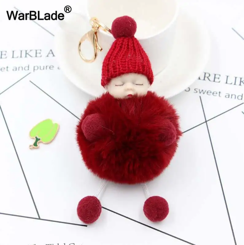 Wine red WarBLade Милая Спящая Детская кукла брелок с помпоном Кролик Мех шар брелок автомобильный брелок женский держатель сумка Подвеска Шарм Аксессуар - Цвет: Wine red