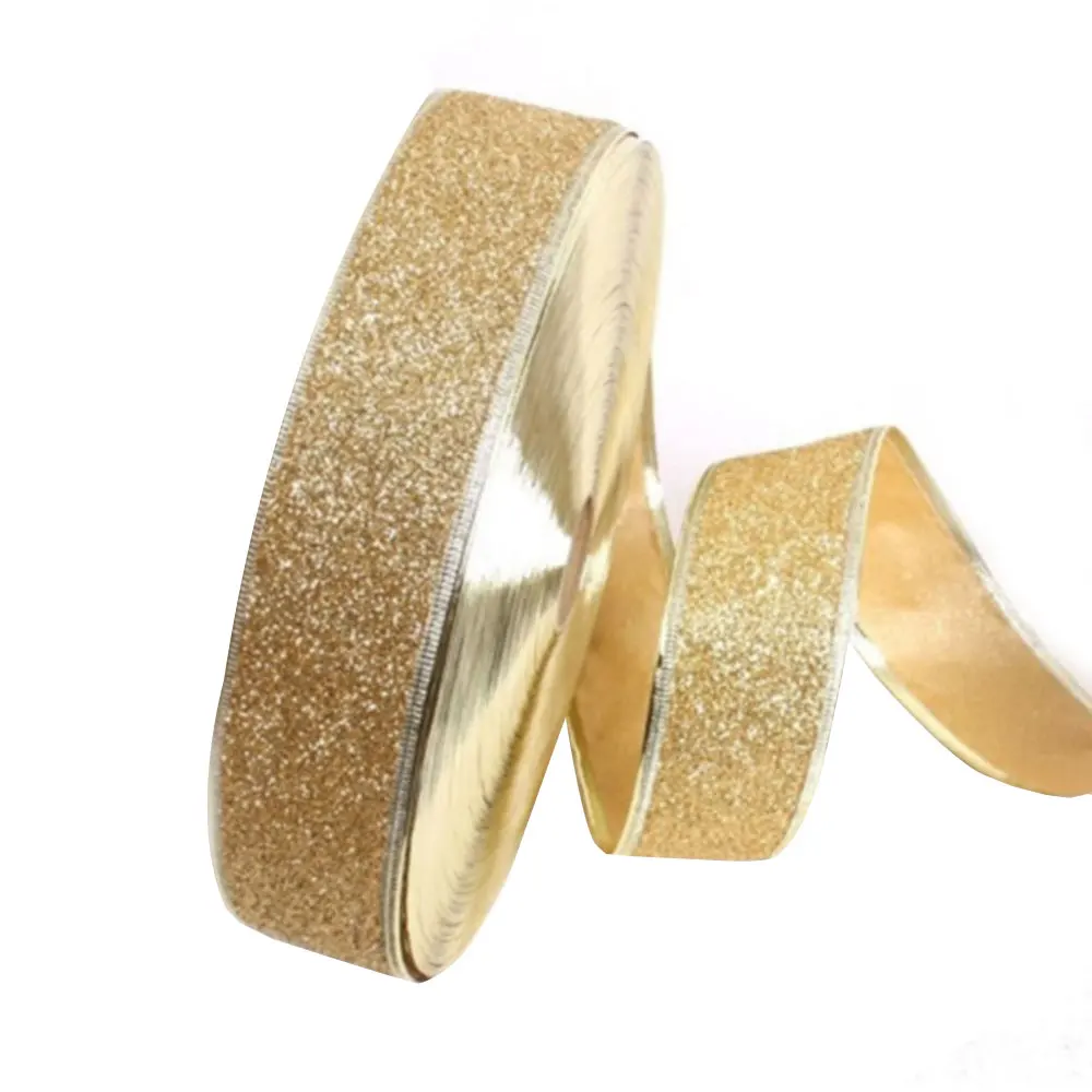Wedding Decoration Christmas Ribbons Glitter Roll Ribbon Holiday Decor Xmas Gift Wrapping Strap Decor - Цвет: Золотой