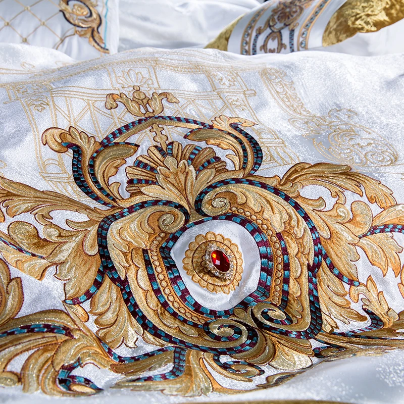 Золотой вышивкой Постельное белье royal белое покрывало роскошные пододеяльник Двойной простыни постельное белье queen King size 4/6/9 шт