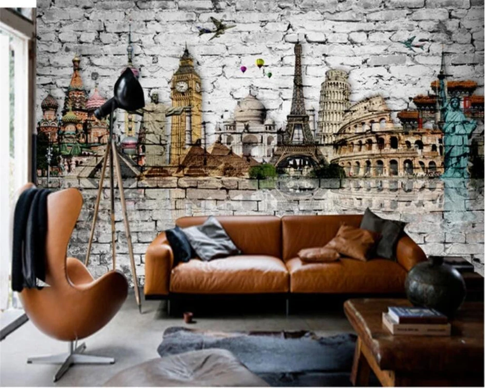 Beibehang пользовательские обои 3d стерео фото фрески кирпичная стена мировая