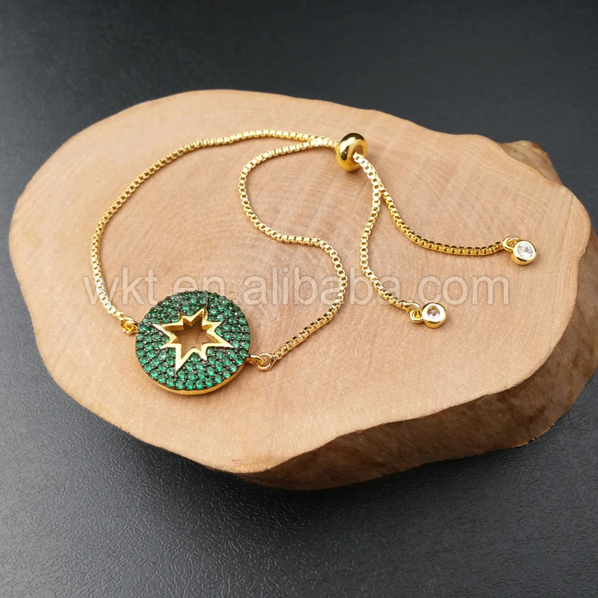 WT-B296 Fashion Gorgeous micro pave CZ round charm connector bracelet sparkly adjustable size tiny chain | Украшения и аксессуары