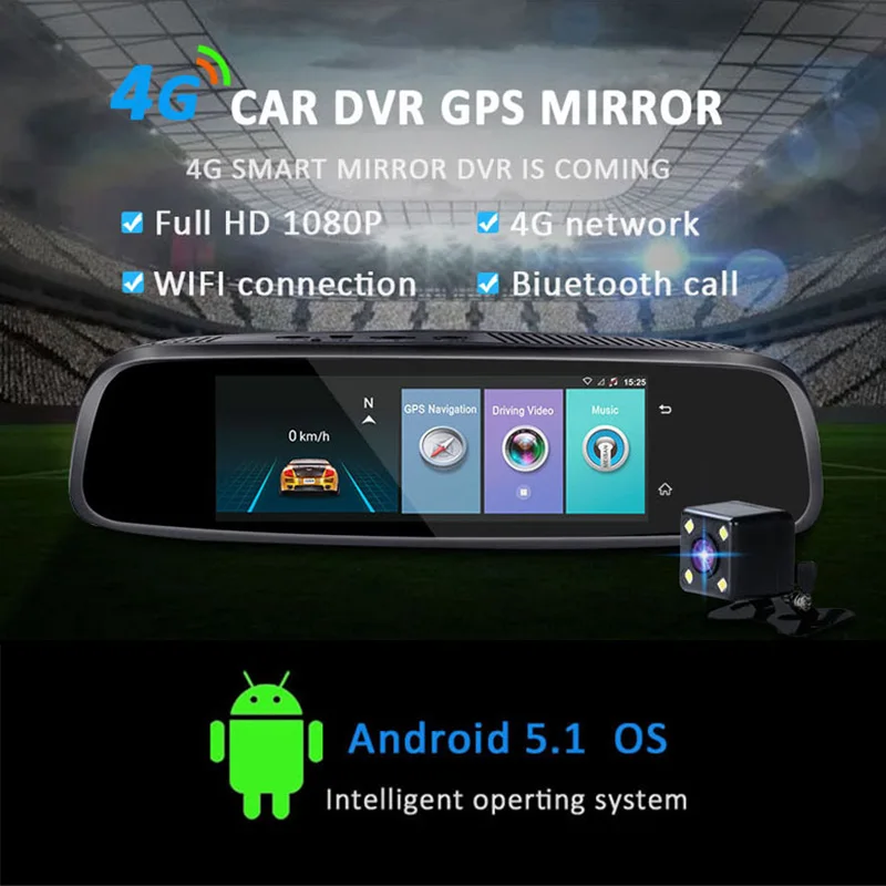 Зеркало для автомобиля 4G Android 5 1 Автомобильный dvr gps-навигатор Dash камера 7 84 "Full HD