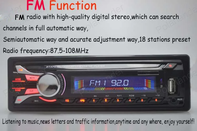 12 В автомобильный Радио тюнер стерео fm-радио bluetooth Съемная передняя панель MP3 аудио USB SD порт автомобильное радио Противоугонная