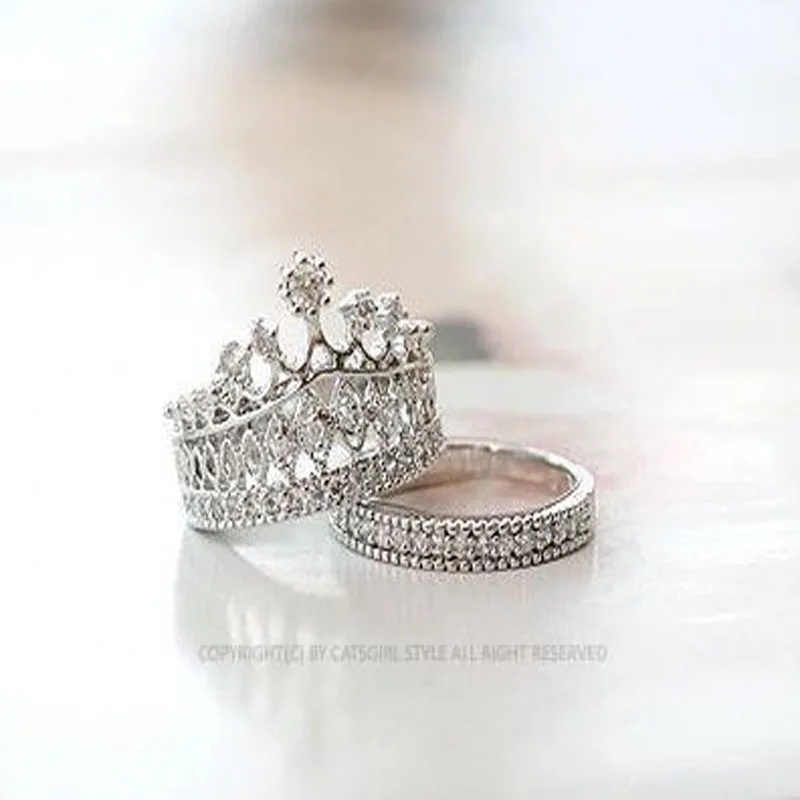 New fashion accessories jewelry Top quality crystal Imperial crown finger ring set for women girl nice gift R1490|fashion set|ring setrings |
