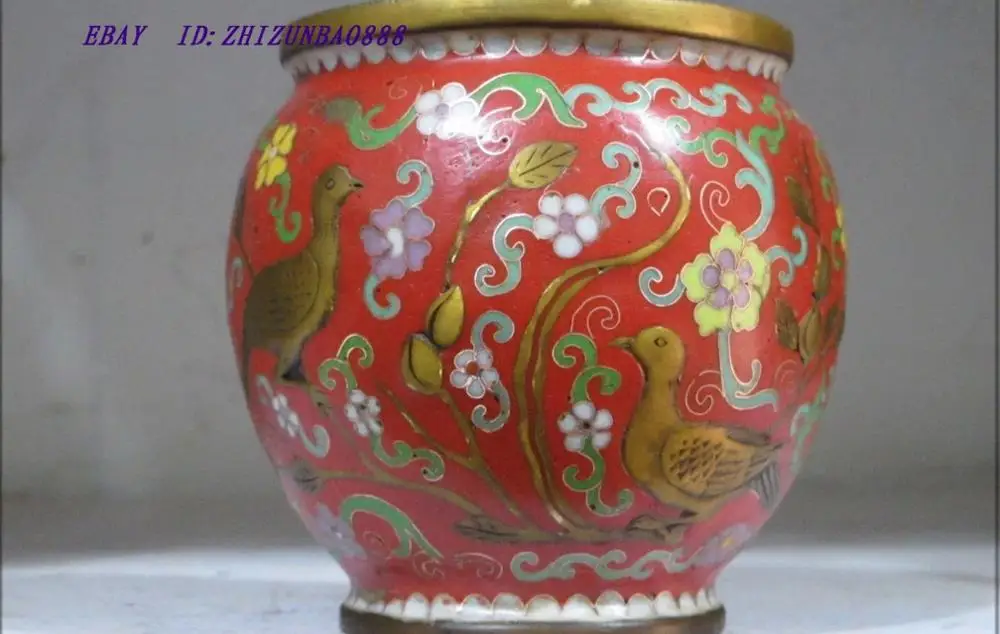 Китайские бронзовые Перегородчатые красные цветы и летучая птица Дикие гуси