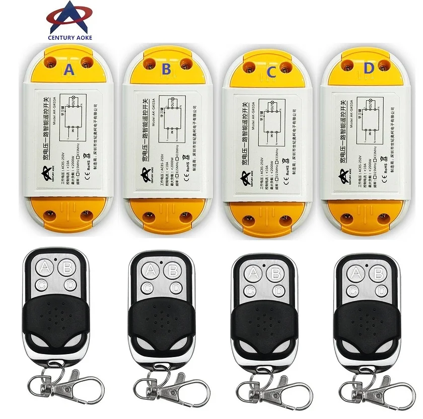 

AC220V 110V 85-240V 1CH 10A RF Wireless Remote Control Switch System 4 A7 transmitter & 4 receiver Smart Home Switch