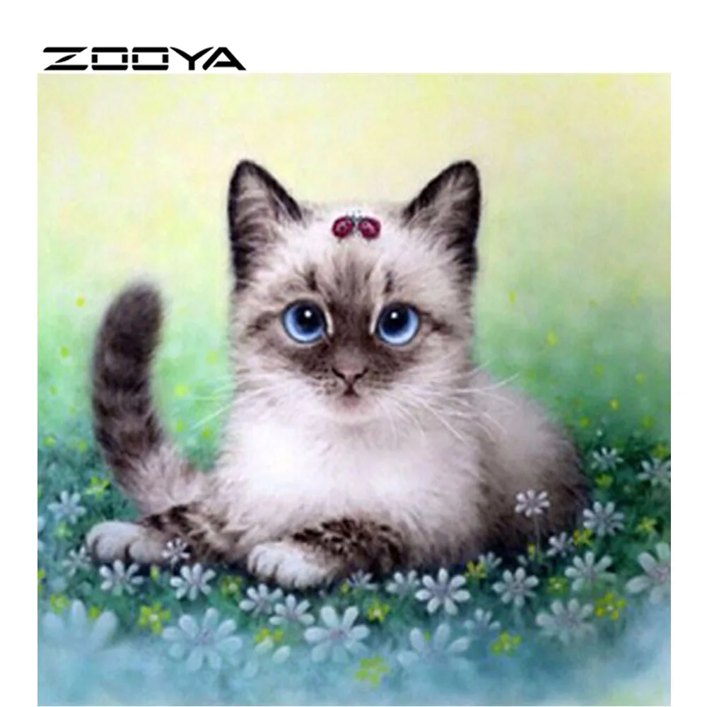 Алмазная картина ZOOYA 3D DIY Вышивка котенок в цветах детские подарки для вечеринки