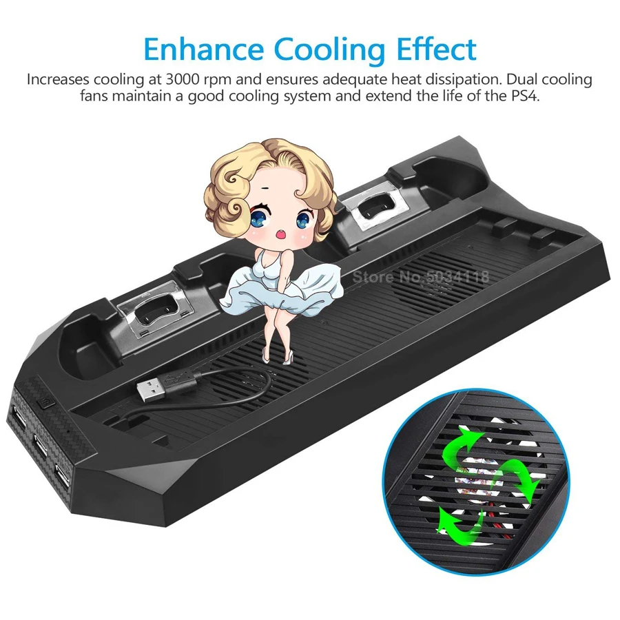 Вертикальная подставка для PS4 Pro + 2 контроллера зарядная док станция охлаждающий