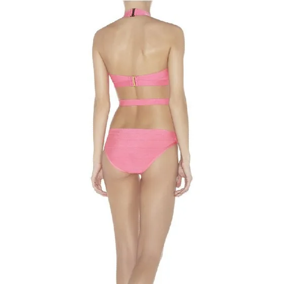 2014 new trendy pink one piece cut out halter bandage swimsuits in the style of Ellie Goulding |