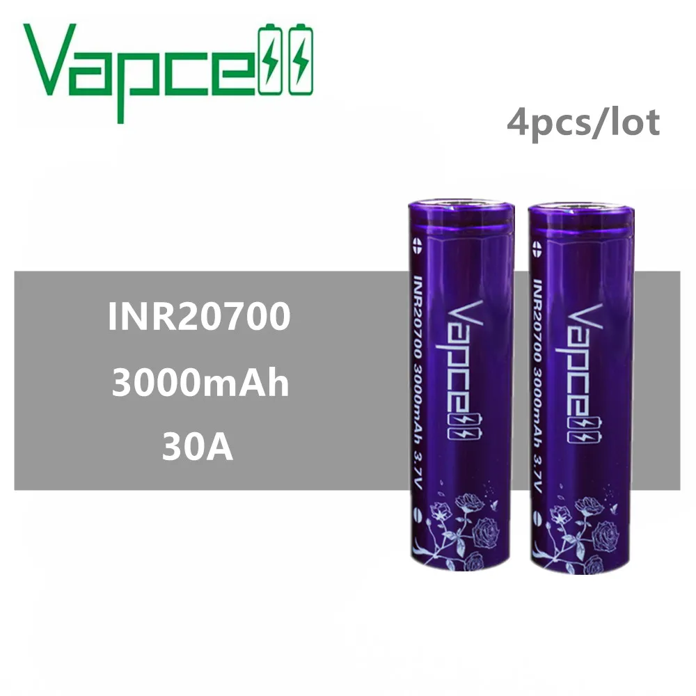 4 шт. Vapcell 20700 аккумуляторная батарея 3 7 V molicel 3000mah 30A литий ионная для фонарей