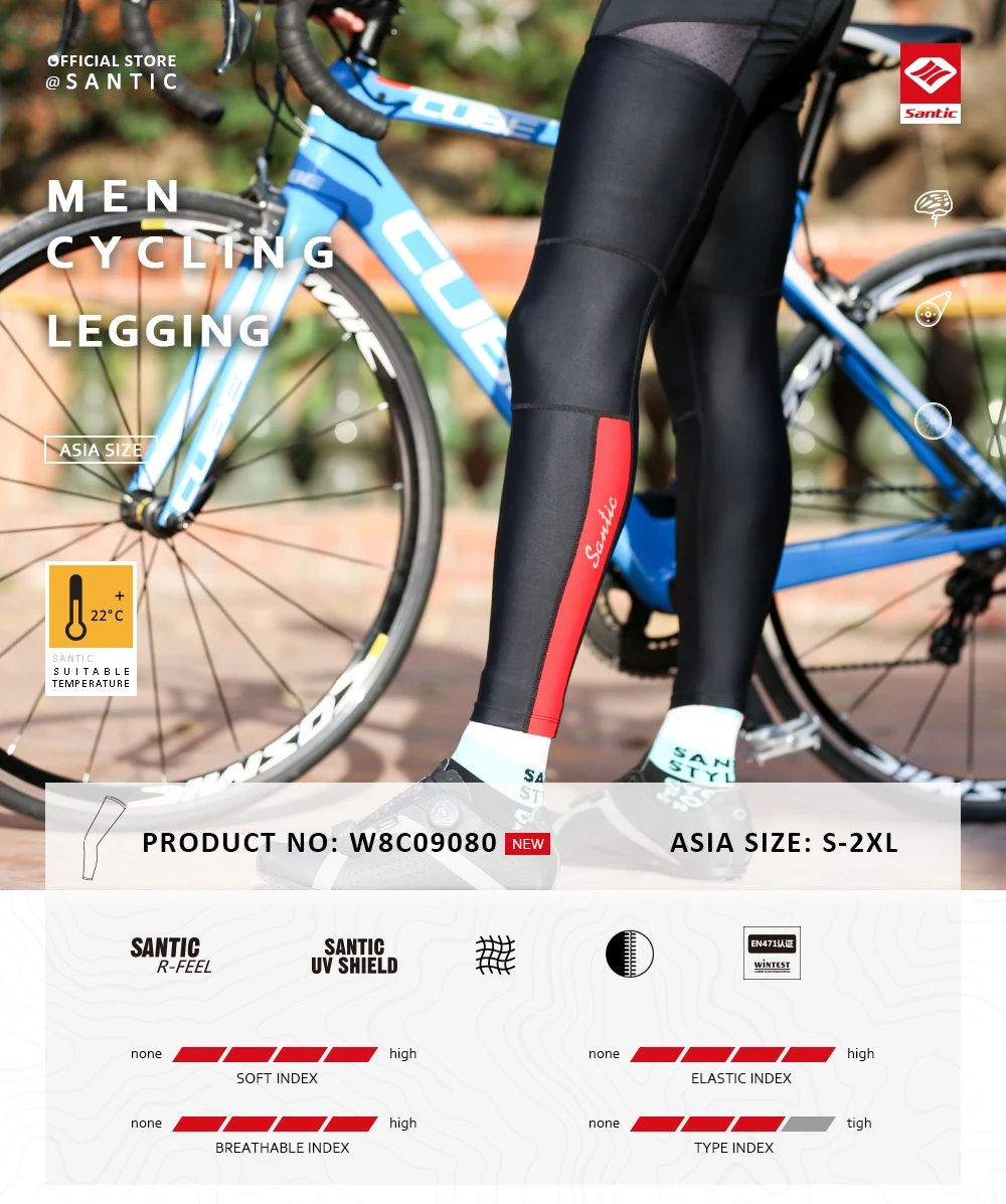 Santic велосипедные ножки Ice Sense наколенники для езды на велосипеде солнцезащитный крем для ног дышащие с силиконовым покрытием W9C09100