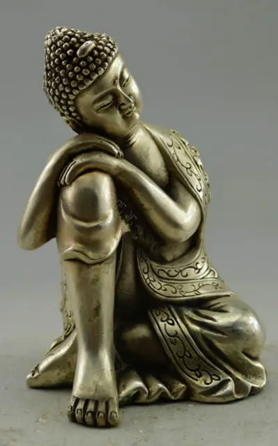 

Vintage Asia Collectible Decorated Old Handwork Tibet Silver Carved Buddha Sleep Statue white Copper factory Arts outlets