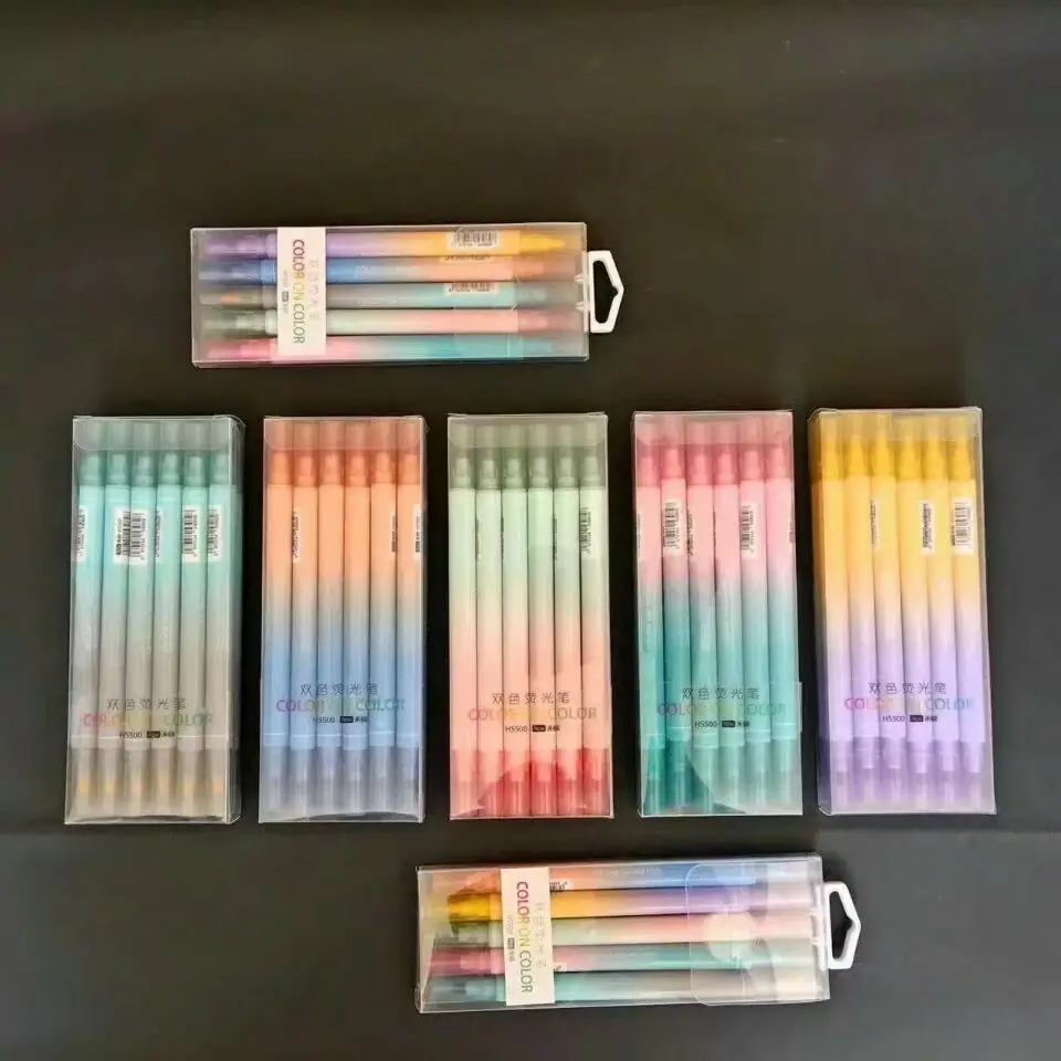 Двухцветная светящаяся флуоресцентная ручка с цветной радугой маркеры