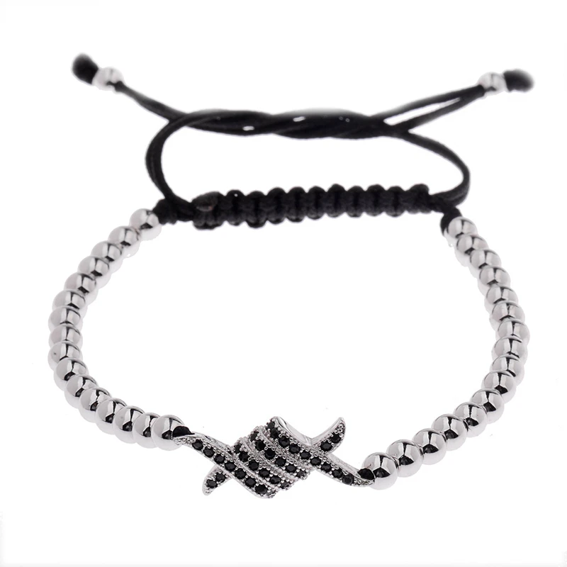 Amader Macrame подвески в форме руки для мужчин циркониевый браслет 4 мм круглые бусины