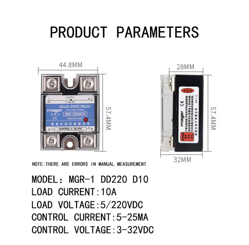 10A MGR-1 DD220D10 SSR-10DD DC управление DC Однофазное твердотельное реле вход 3-32 В DC Выход 5-220 В DC с защитными крышками