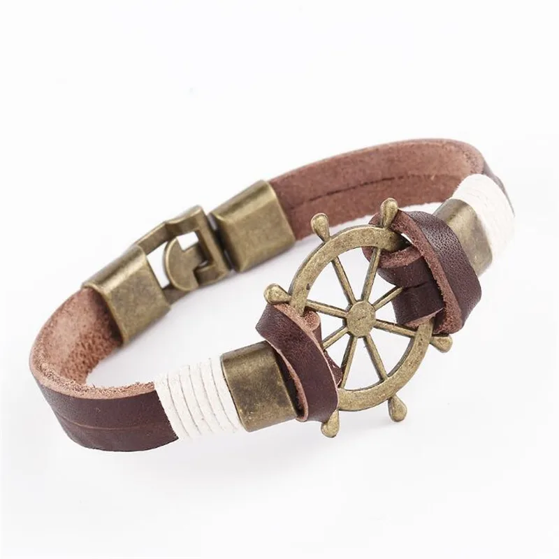 Винтаж ручной работы коричневого Кожаные браслеты модные панк Браслеты на